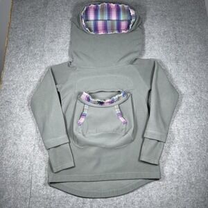 LennyLamb Hoodie Womens One Size Sage Green With Pastel Plaid Lining Babywearing